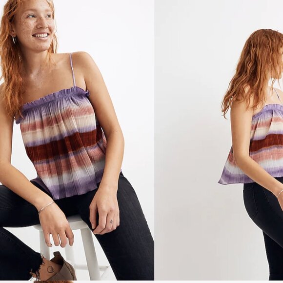Madewell Texture & Thread Micropleat Tank Top in Ombré Rainbow, Size XL - Picture 1 of 9